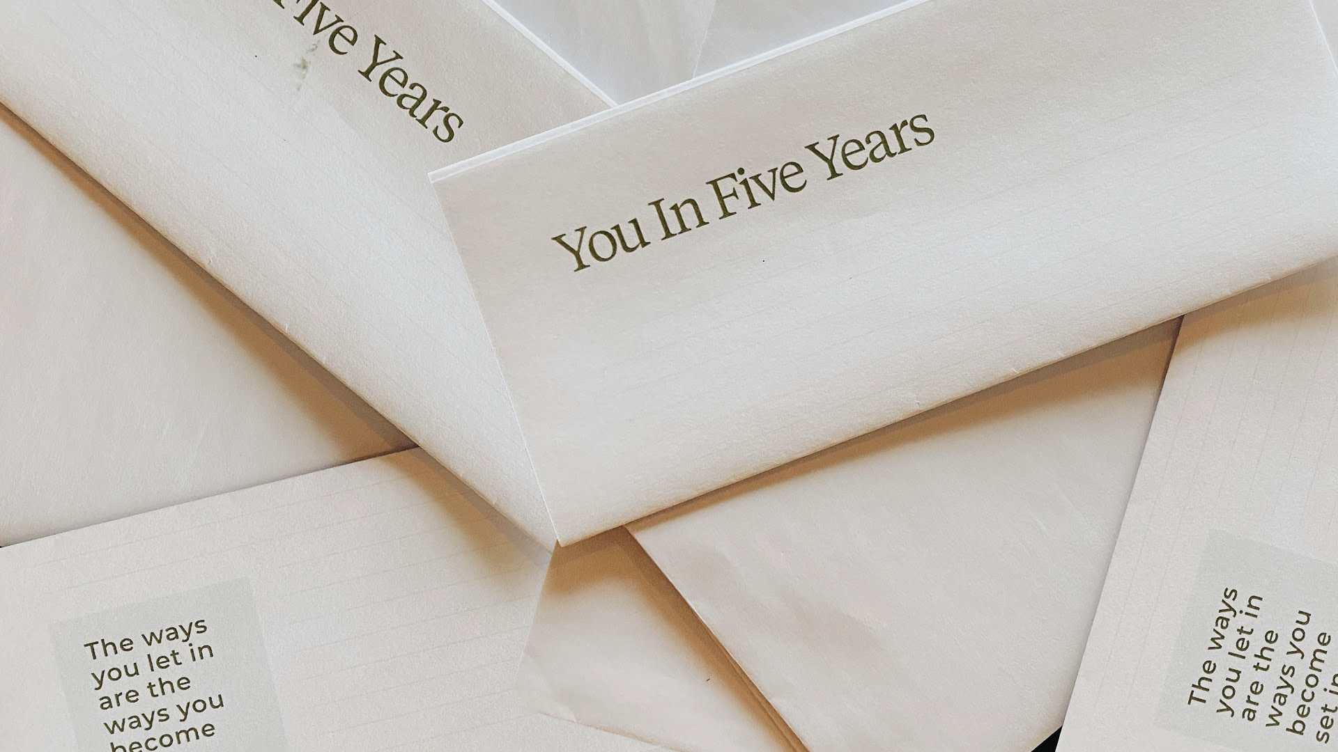 Pile of Envelopes that read You in Five Years