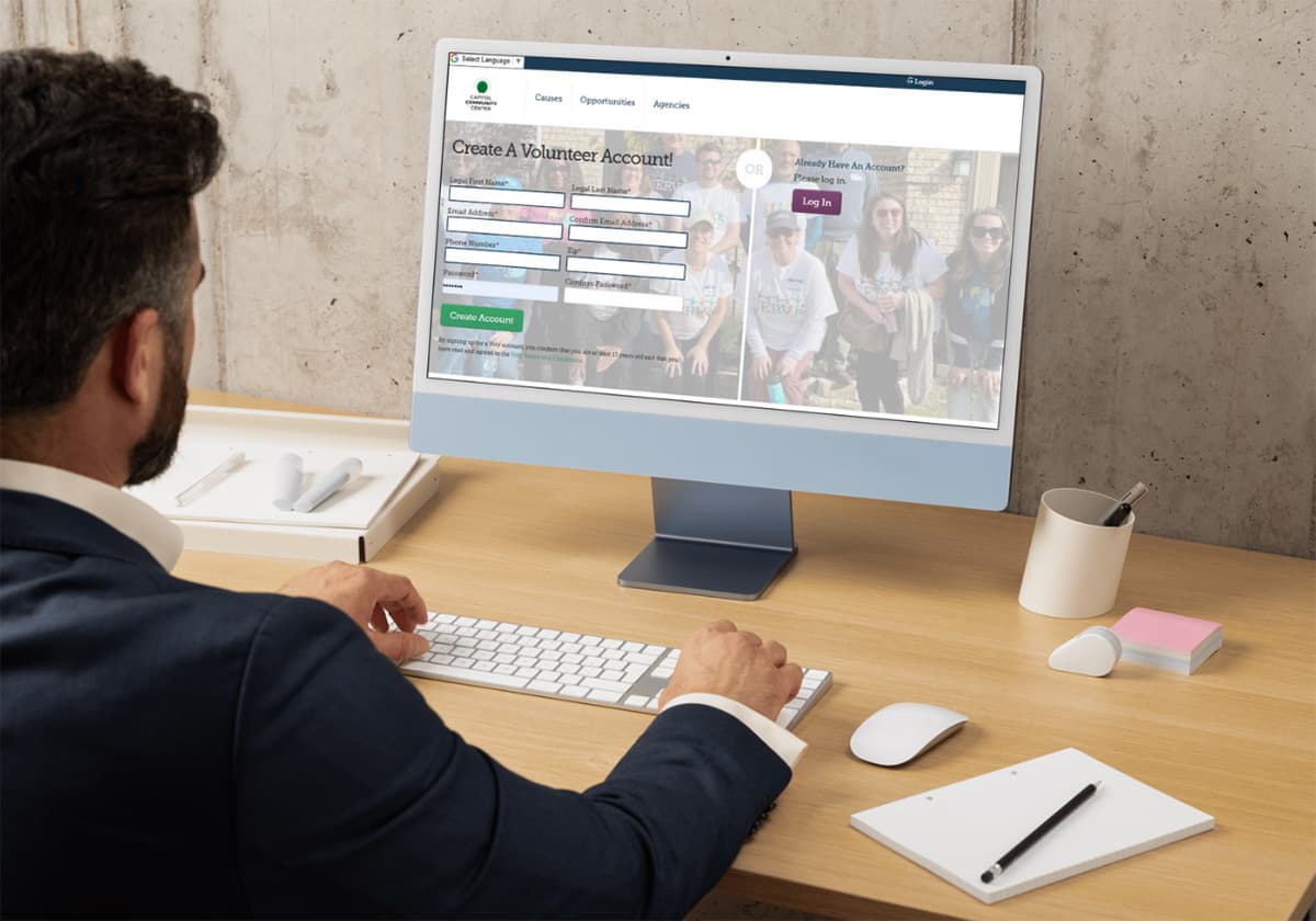 Man creating volunteer account on website