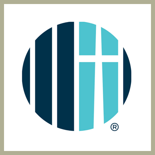 Stylized circular H logo in blue tones