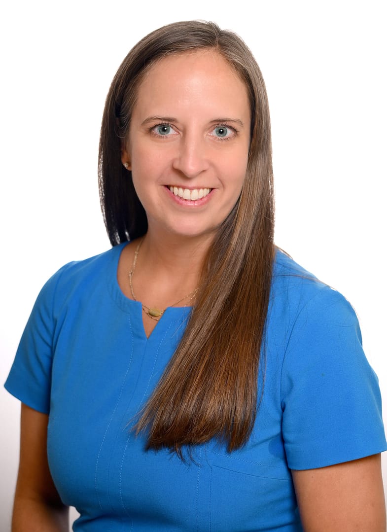 Smiling woman in a blue dress portrait